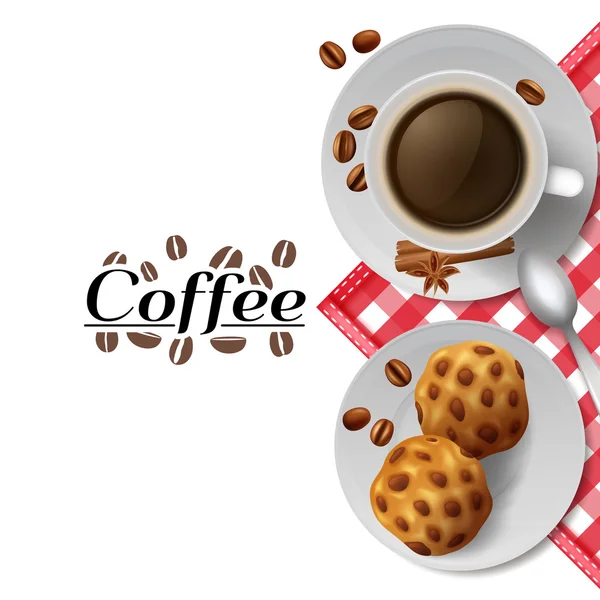 Kaffe med kakor frukost sammansättning illustration — Stock vektor