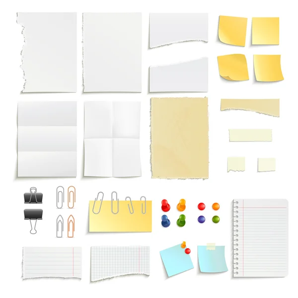 Papier notes et clips ensemble d'objets — Image vectorielle