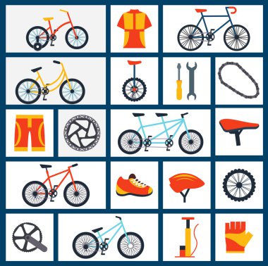 Bisiklet aksesuarları düz Icons set 