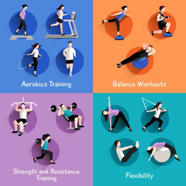 Fitness 4 flat icons square banner
