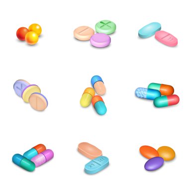 Gerçekçi hapları Icons Set