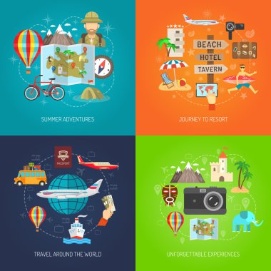 Seyahat düz dekoratif Icon Set 