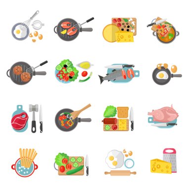Düz Icons set yemek ev
