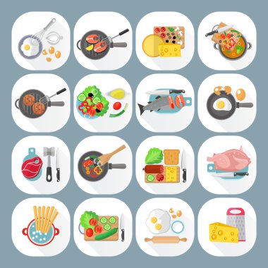Düz Icons set yemek ev
