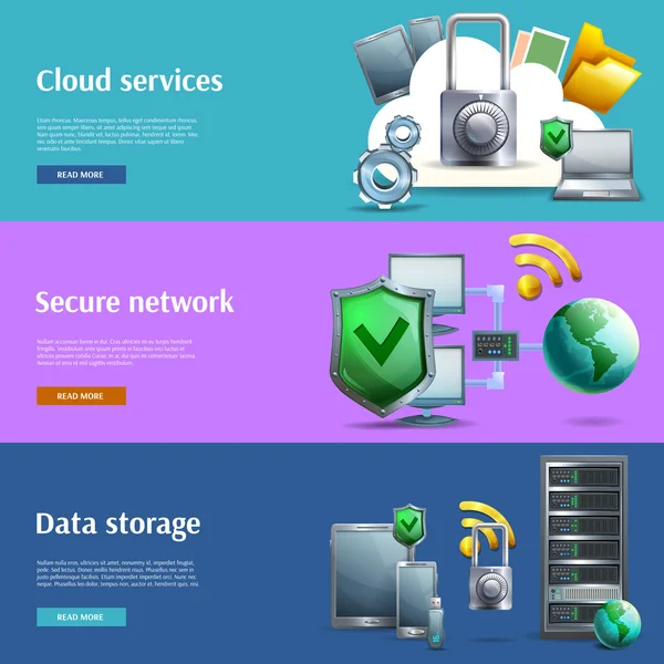 Conjunto de banners de armazenamento e proteção de dados — Vetor de Stock