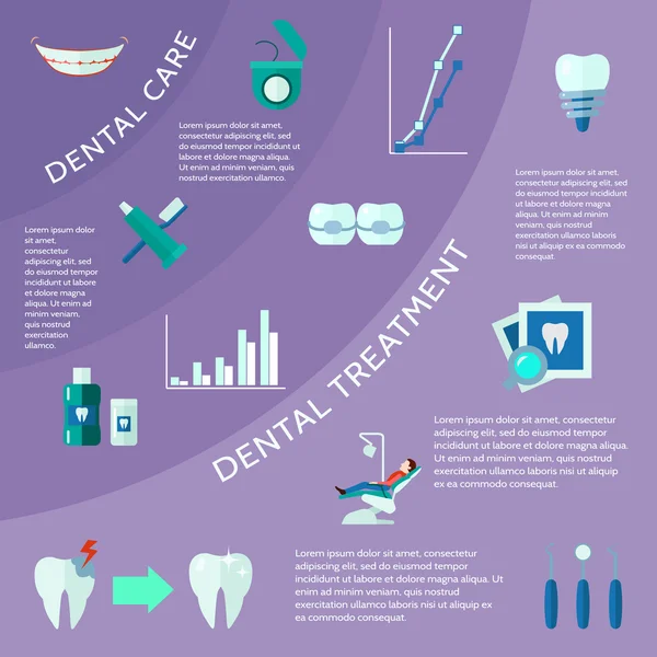 Infográfico de cor plana dental —  Vetores de Stock