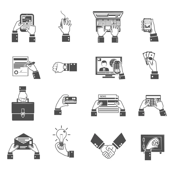 Business Hands Icons Black — Stock Vector