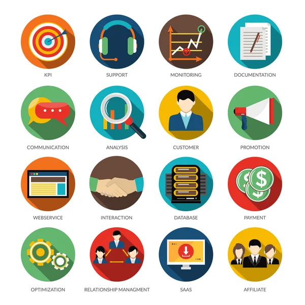 CRM yuvarlak Icons Set — Stok Vektör