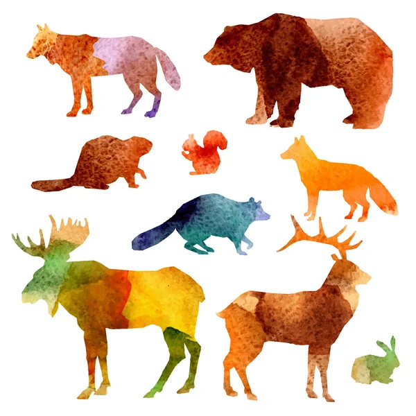 Aquarel dieren Set — Stockvector