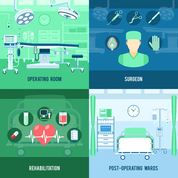 Banner de 4 iconos cuadrados planos para cirugía — Archivo Imágenes Vectoriales