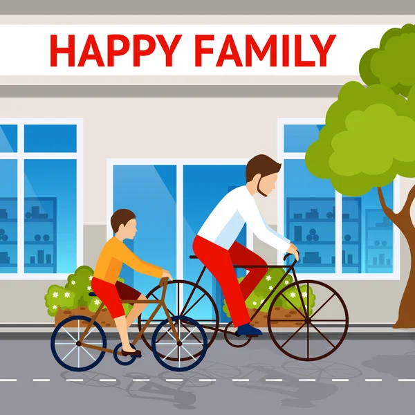 Papa et fils sur les vélos — Image vectorielle
