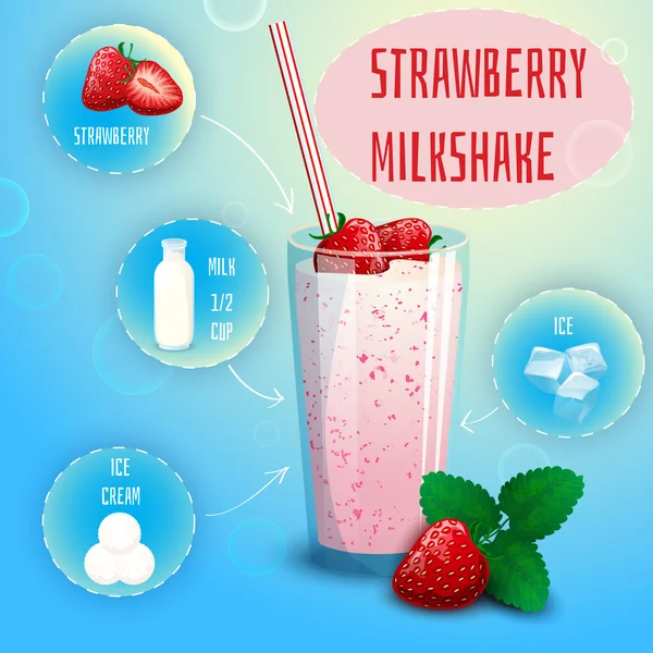 Çilek güler yüzlü milkshake tarifi poster yazdırma — Stok Vektör