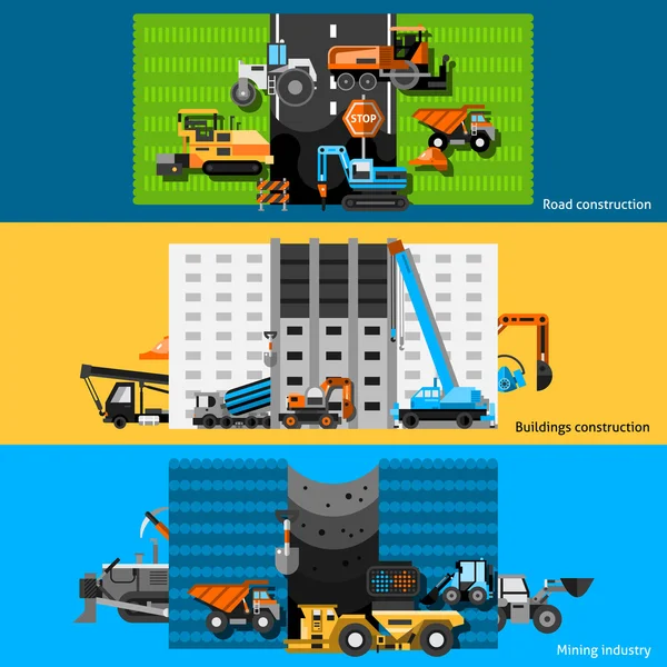 Construction Machines Banners Set — Stock Vector