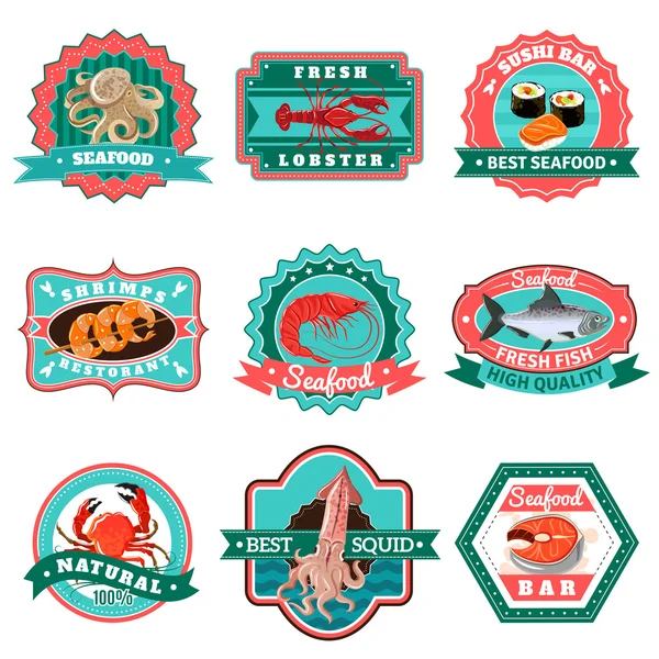 Conjunto de emblemas de frutos do mar — Vetor de Stock