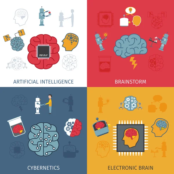 Conjunto plano de inteligencia artificial — Archivo Imágenes Vectoriales