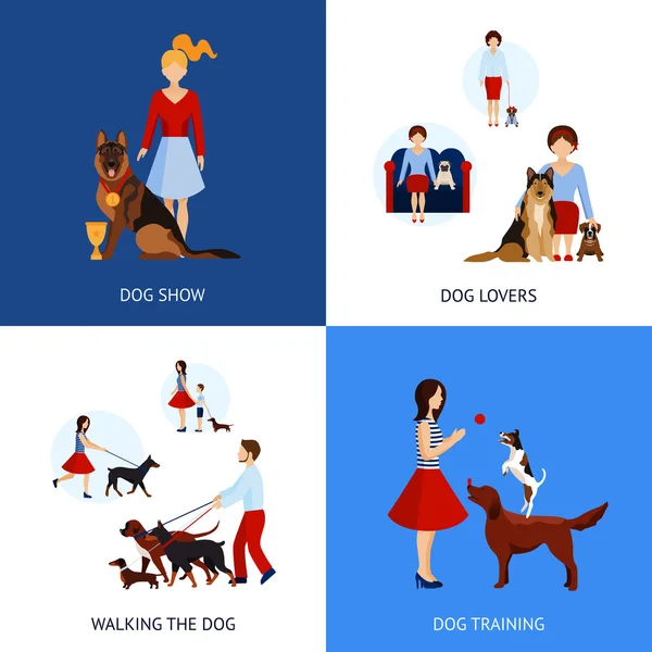 People With Dogs Set — Stock Vector