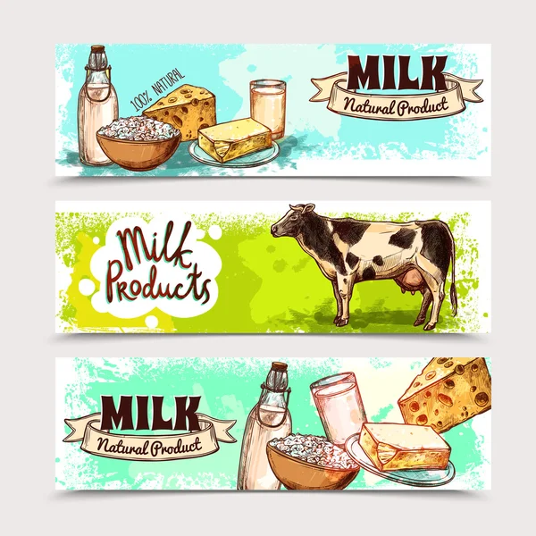 Leche Productos Banner Set — Archivo Imágenes Vectoriales