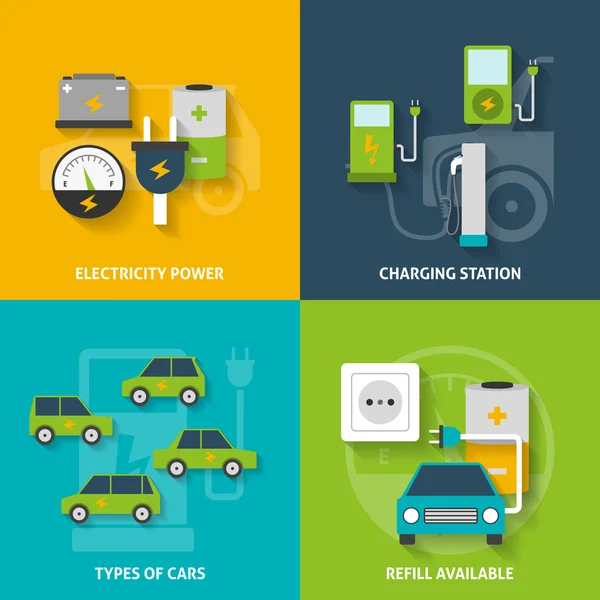 Electric Car Decorative Icon Set — Stock Vector