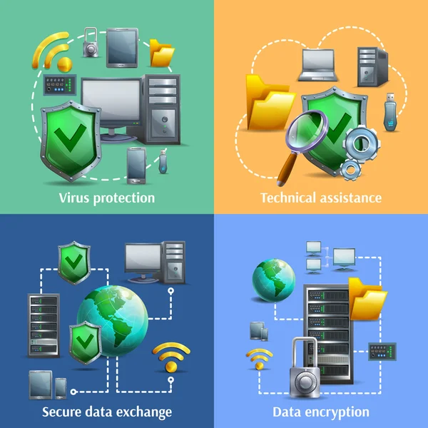 Conjunto de iconos de cifrado y seguridad de datos — Archivo Imágenes Vectoriales