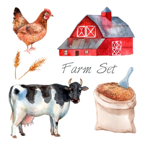 Watercolor Concept Farm Set — Stock Vector