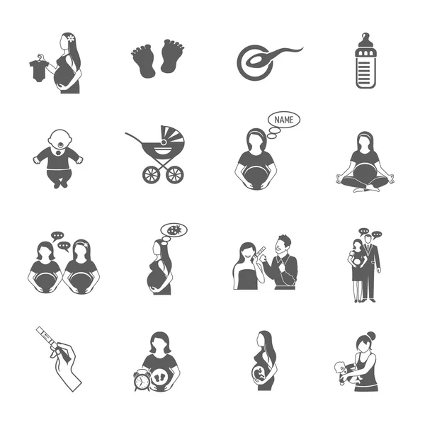 Ensemble d'icônes noires de grossesse — Image vectorielle