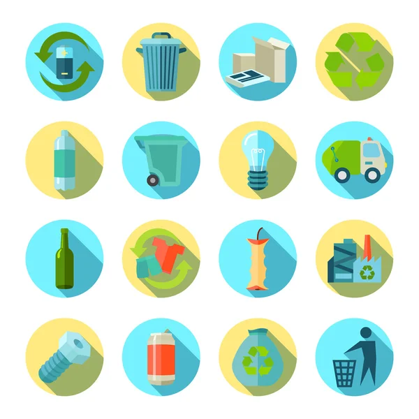 Afval sorteren ronde Icons Set — Stockvector