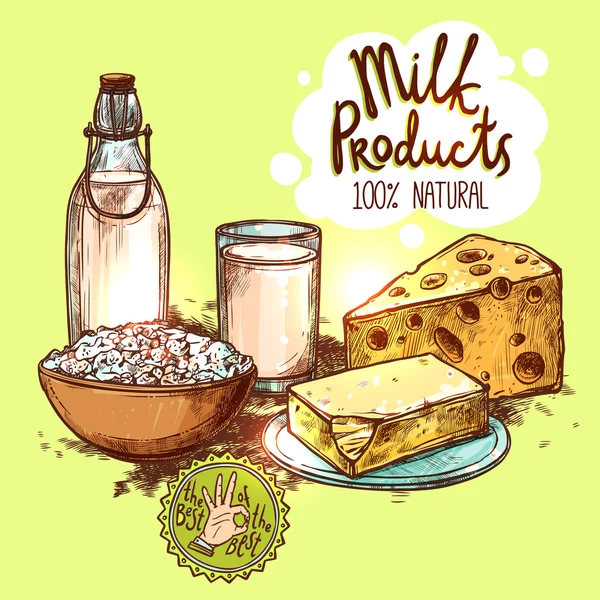 Concepto de naturaleza muerta del producto lácteo — Vector de stock