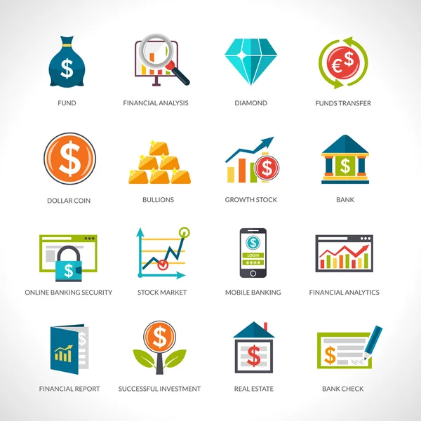 Conjunto de iconos de análisis financiero — Vector de stock