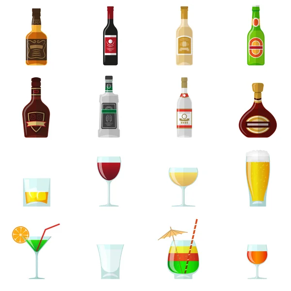 Alcool Icônes plates — Image vectorielle