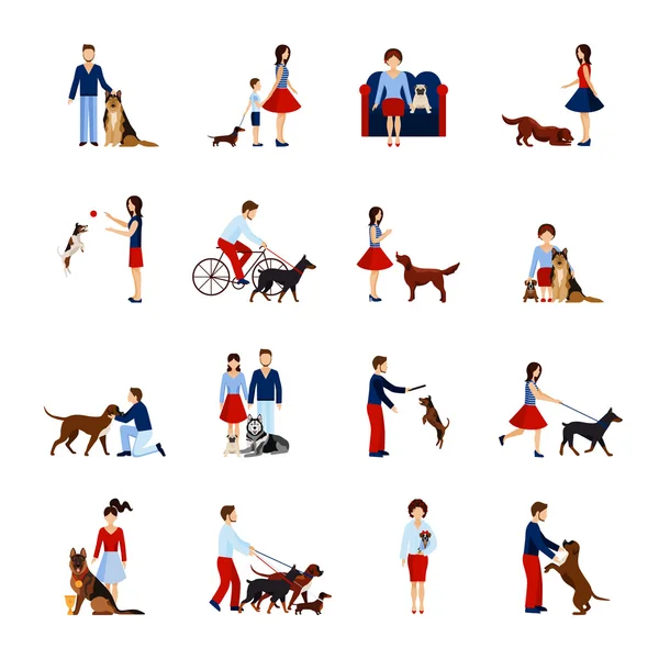 People With Dogs Set — Stock Vector