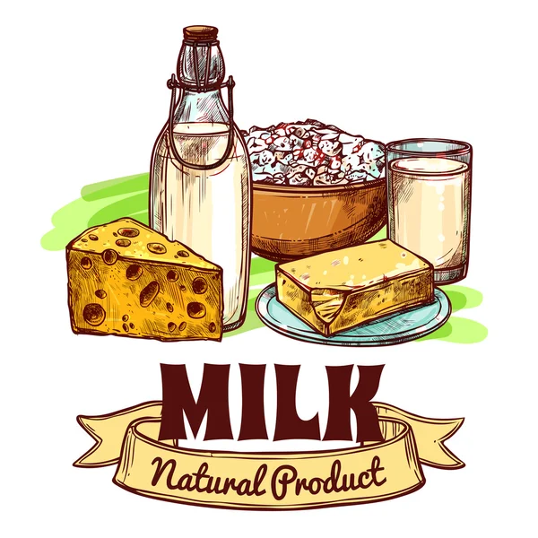 Latte prodotto Sketch Concept — Vettoriale Stock