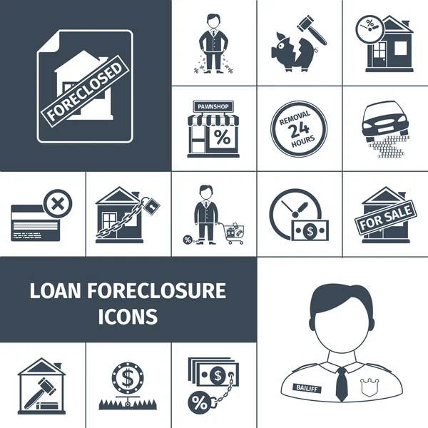 Lening Foreclosure pictogrammen Black — Stockvector