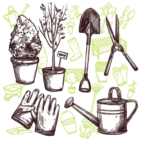 Conceito de desenho de ferramentas de jardim — Vetor de Stock