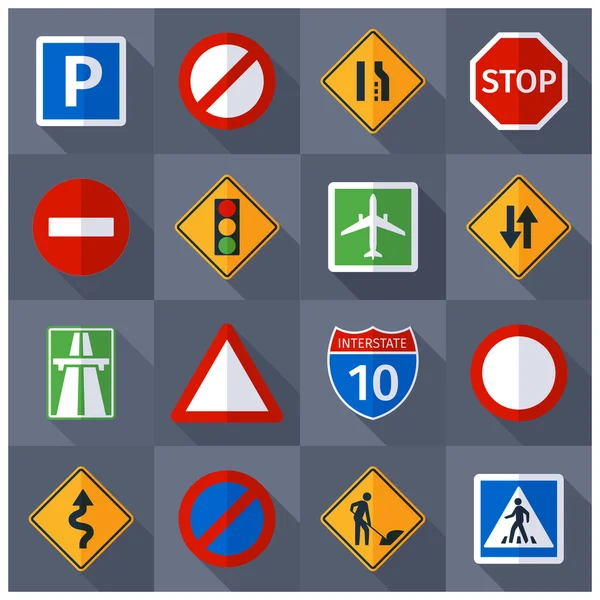 Road traffic signs flat icons set — Stock Illustration Road traffic signs flat icons set Stock Vector