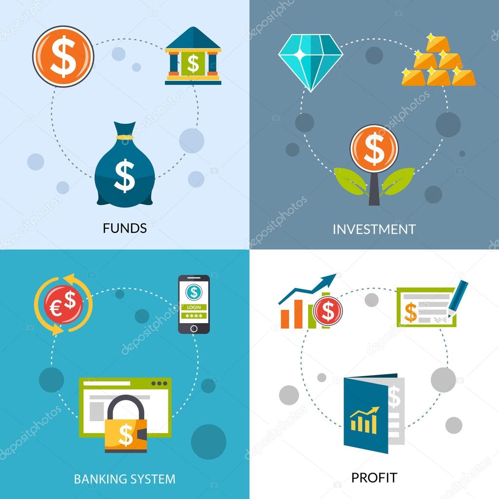 Investment Funds Profit Icons Set