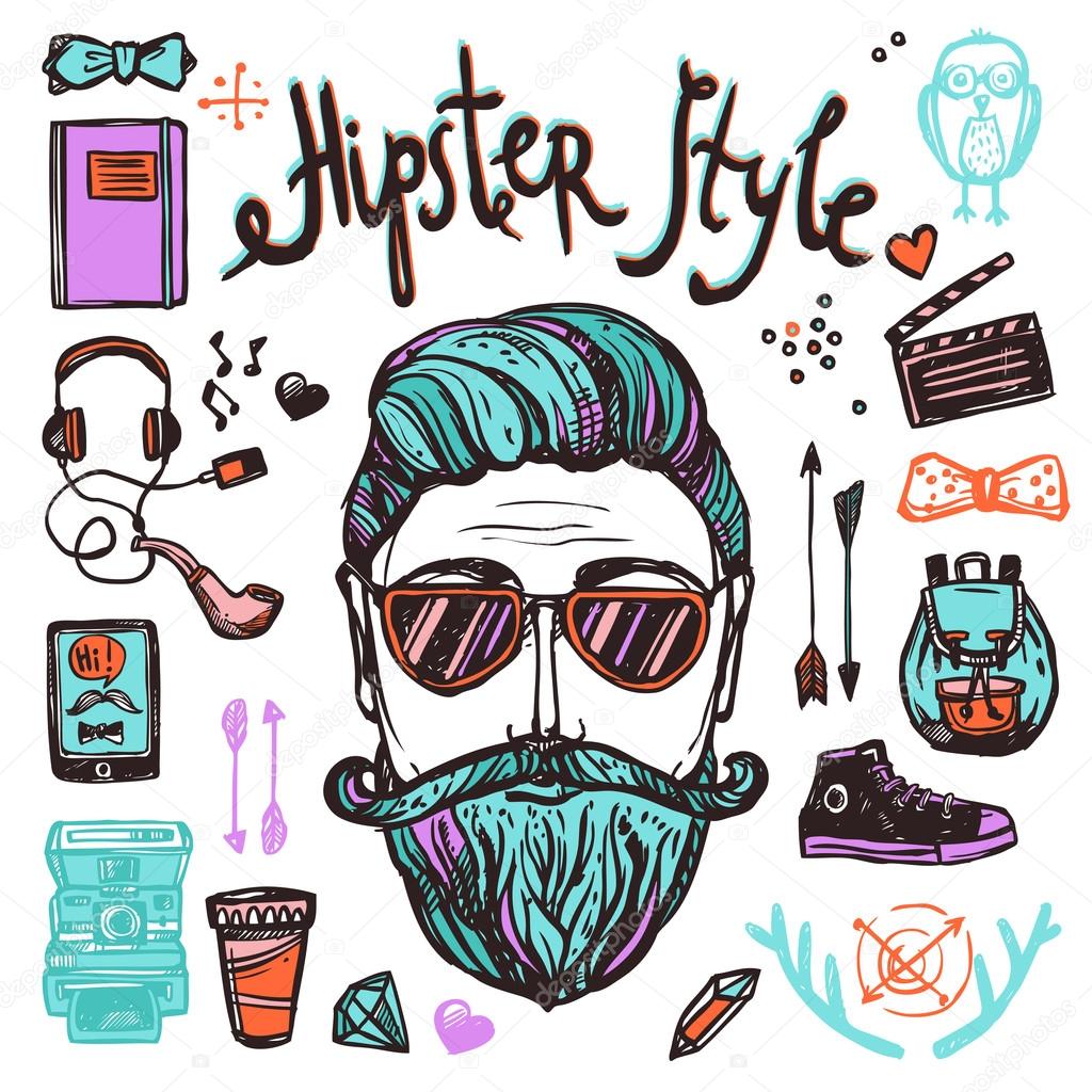 Hipster Cartoon Sketch Concept