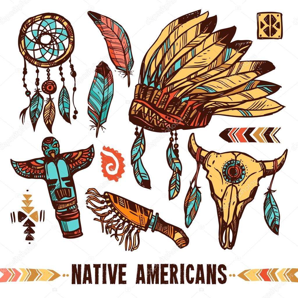 Native Americans Decorative Icon Set