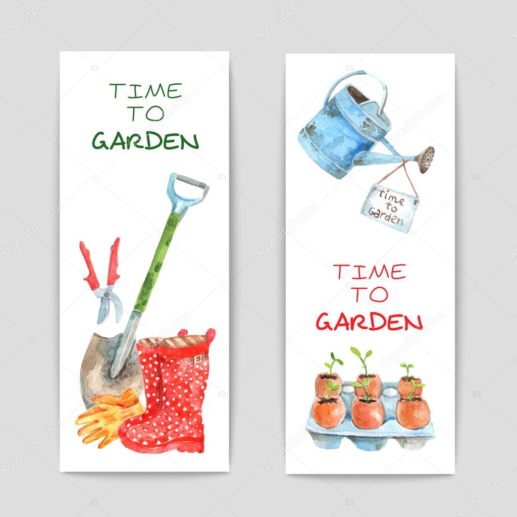 Gardening Watercolor Banners Set