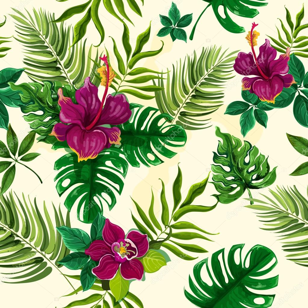 Plantes tropicales fleurs motif sans couture image ... Plantes tropicales fleurs motif sans couture image ...