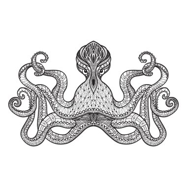 Doodle kroki ahtapot siyah çizgi