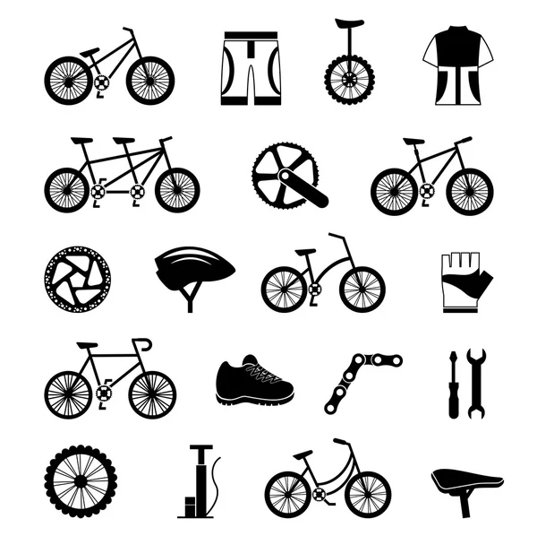 Accesorios de bicicleta negro iconos conjunto — Vector de stock