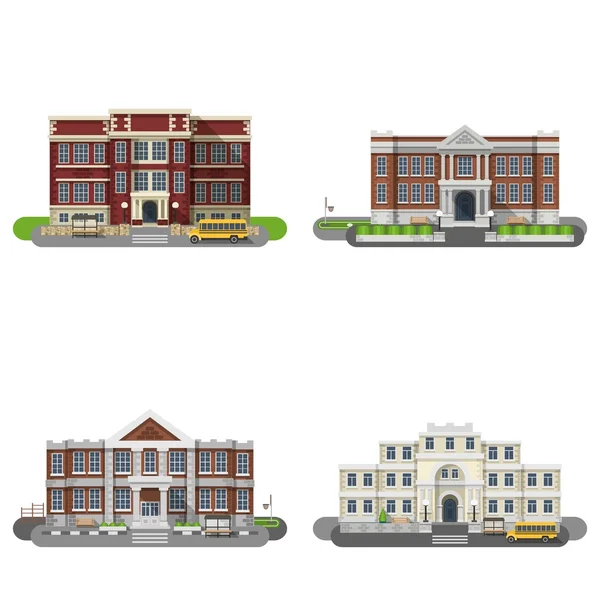 Edificios escolares Set plano — Vector de stock