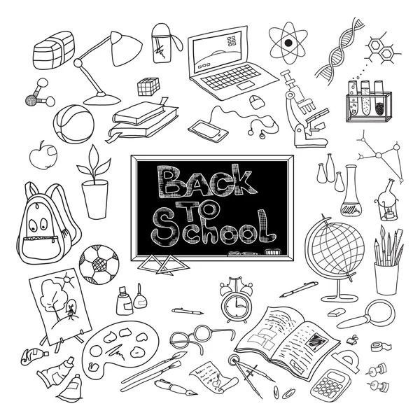 Terug naar school doodle poster zwart — Stockvector