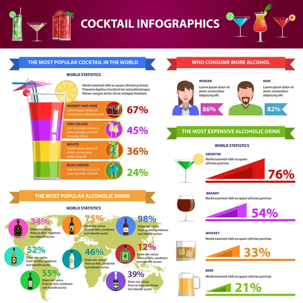 Conjunto de infografías de cóctel — Archivo Imágenes Vectoriales