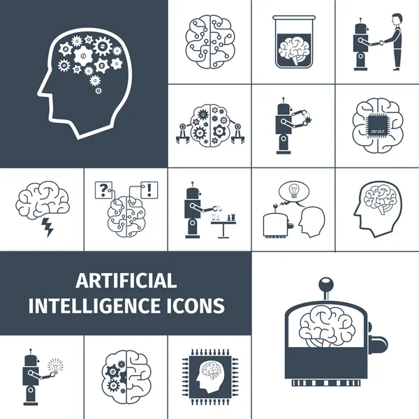 Ícones de inteligência artificial preto —  Vetores de Stock