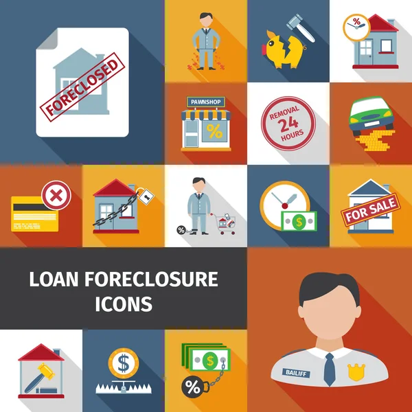 Iconos de ejecución hipotecaria de préstamos — Vector de stock