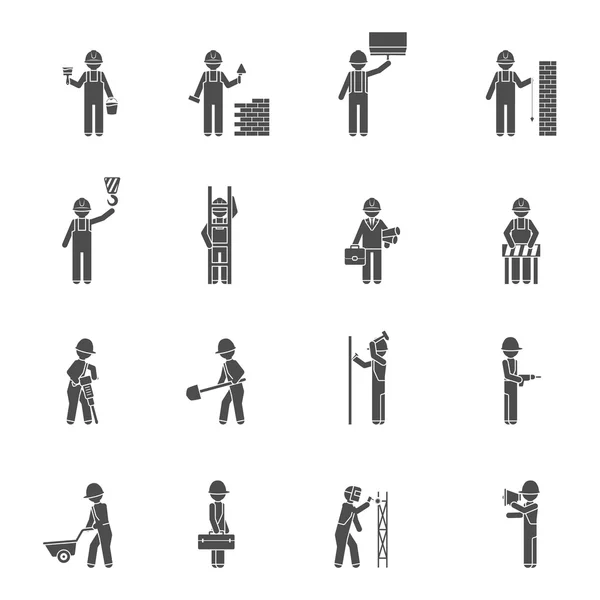 Constructores silueta plana icono conjunto — Vector de stock