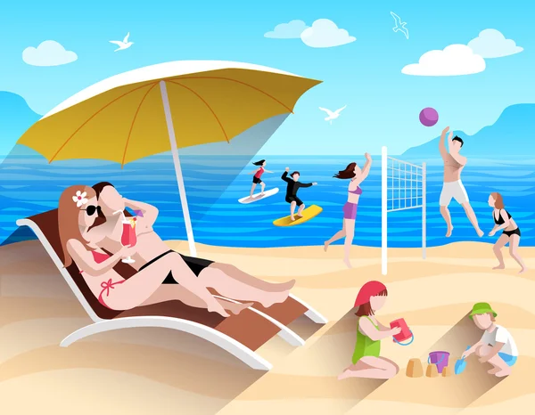 Personas en la playa — Vector de stock