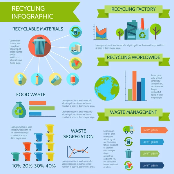 Conjunto infográfico de reciclagem — Vetor de Stock