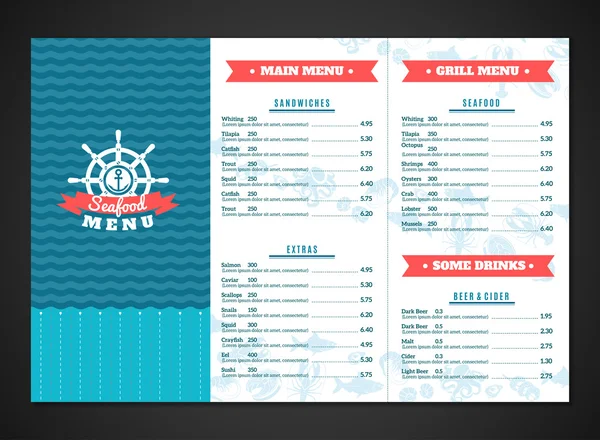 Seafood Menu Template — Stock Vector